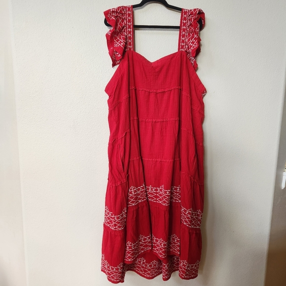 NWT Knox Rose Tiered Midi Dress Red with White Embroidery Ruffled Straps - Picture 2 of 10